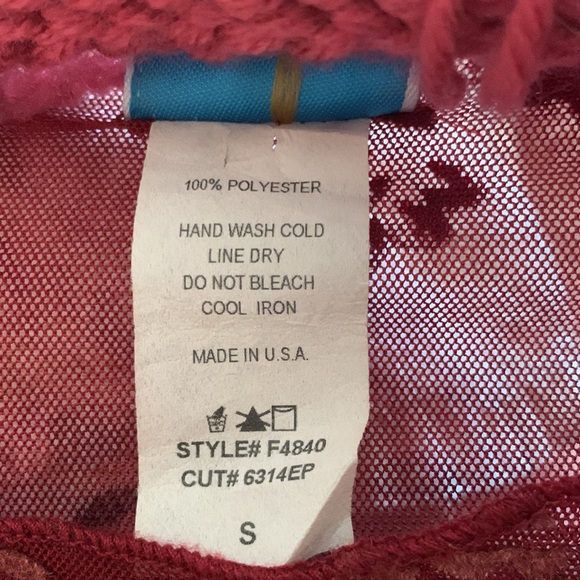 VINTAGE AGACI SHEER BURNOUT TOP BURGUNDY FLORAL-LONG OPEN BELL SLEEVE SZ S POLY - Picture 6 of 6